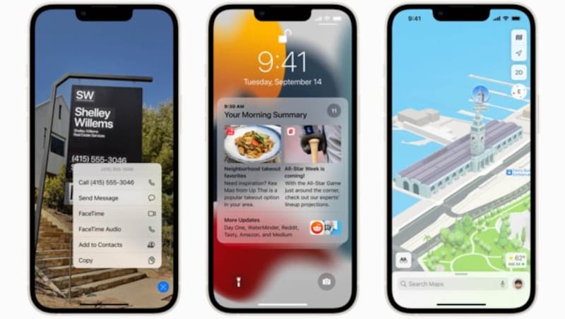iOS 15 bringt unter anderem neu gestaltete Benachrichtigungen und einen höheren Detailgrad in der Maps-App mit sich. (Bild: Apple)