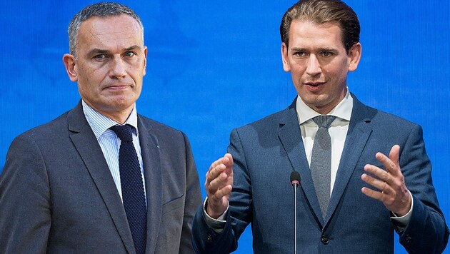 EVP-Vizepräsident Arnaud Danjean (li:) kritisiert Kanzler Sebastian Kurz scharf (Bild: AFP, Krone KREATIV)