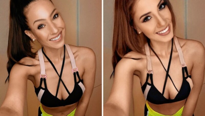 Links Isabella Wolf, rechts das gefakte Bild (Bild: Isabella Wolf, Screenshot instagram.com, Krone KREATIV)