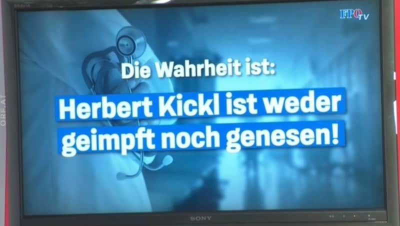 Der Laborbefund wurde in einem Einspieler gezeigt und soll beweisen, dass Kickl weder geimpft noch genesen ist. (Bild: Screenshot ORF)