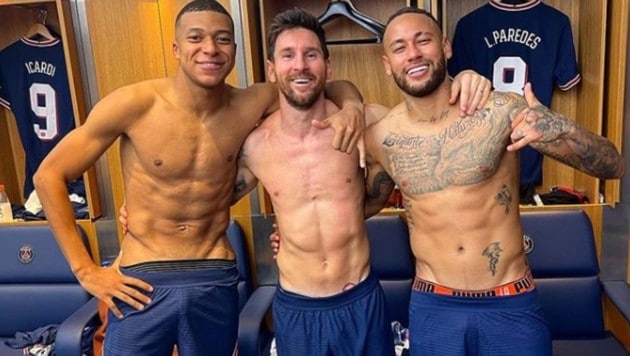 Kylian Mbappé (l.), Lionel Messi und Neymar (r.). (Bild: instagram)