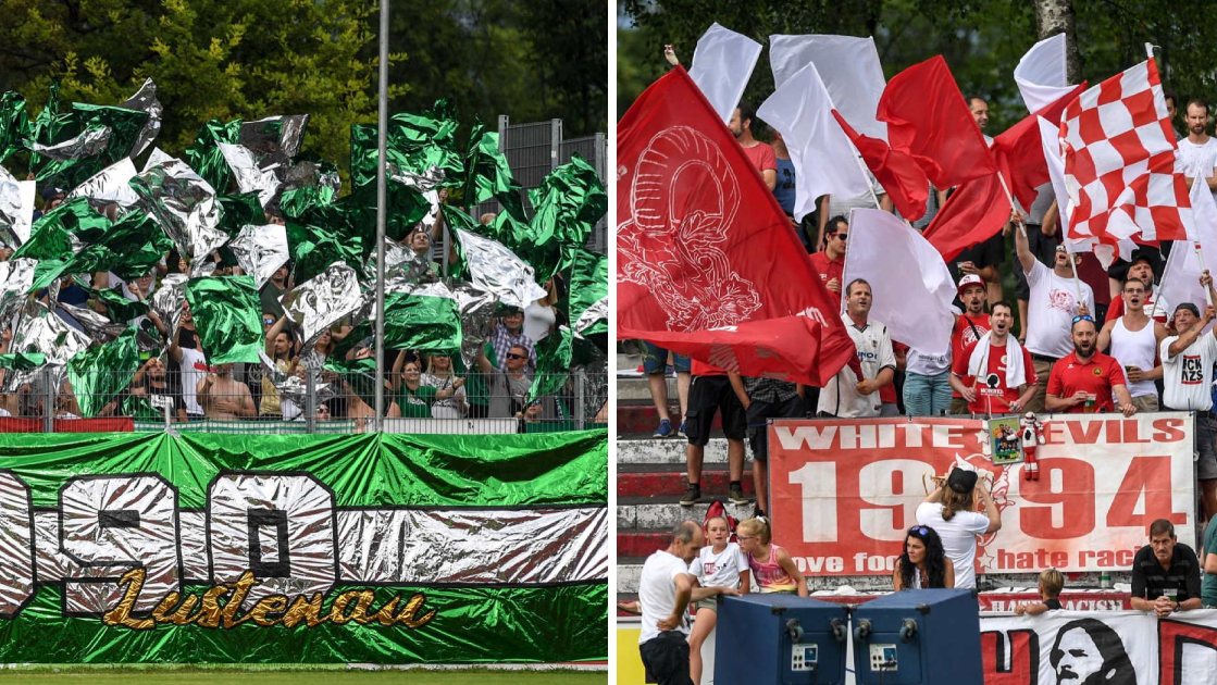 Über 4000 Fans aus Dornbirn (r.) und Lustenau werden am Freitag erwartet. (Bild: Gepa / Oliver Lerch)