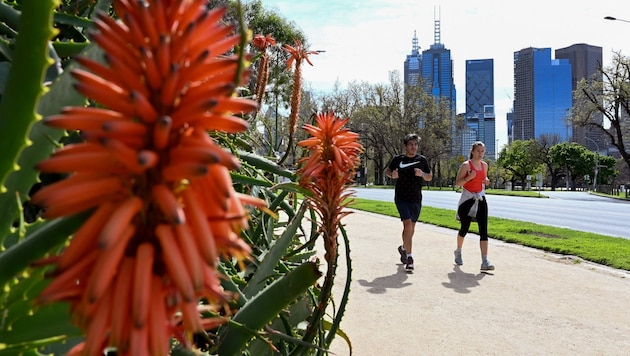 Kontaktfreie Sportarten im Freien sind wieder erlaubt, auch wenn die Zahlen weiter steigen. Die Menschen nutzen das, wie hier in Melbourne. (Bild: AFP)