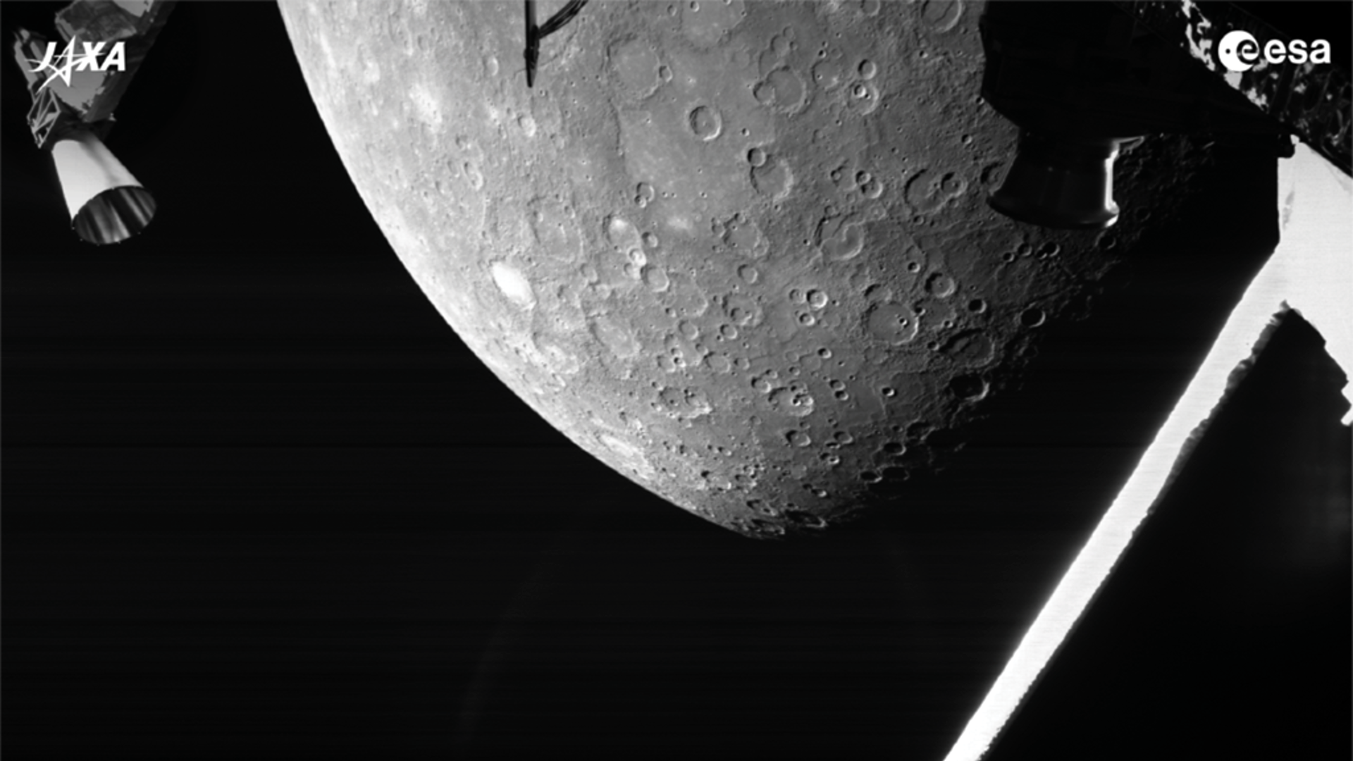 Die Raumsonde „BepiColombo“ funkte am Wochenende ihre ersten Merkur-Bilder zur Erde. (Bild: ESA/BepiColombo/MTM (CC BY-SA 3.0 IGO))