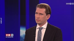 Bundeskanzler Sebastian Kurz (ÖVP) in der „ZiB 2“ am Sonntagabend (Bild: ORF)
