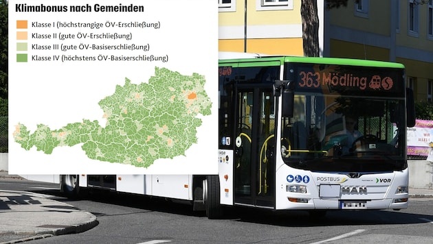 Die Höhe des Klimabonus hängt von dem öffentlichen Verkehrssystem in der Gemeinde ab. (Bild: P. Huber, Krone KREATIV)