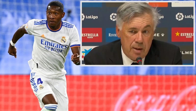 David Alaba (left), Carlo Ancelotti (Bild: AFP, Dazn)