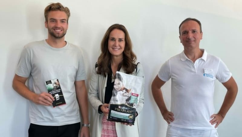 Laurenz Wieser (P8 Marketing), „Krone“-Tierexpertin Maggie Entenfellner und Allergie-Spezialist Dr. Daniel Blagojevic (Bild: "Krone")