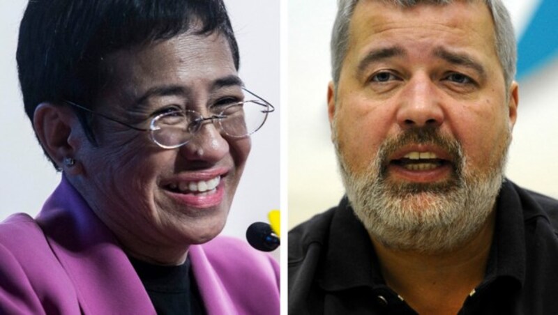 Maria Ressa (links) und Dmitri Muratow (Bild: AFP/y Isaac Lawrence, AFP/Yuri Kadobnov)