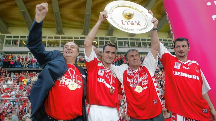 GAK-Meisterfeier 2004 mit Rudi Roth, Anton Ehmann, Walter Schachner und Roland Kollmann