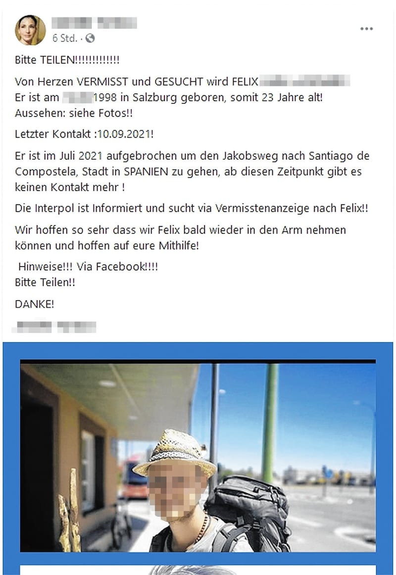 Felix‘ Schwester suchte im Internet nach ihrem Bruder. Ihr Facebook-Beitrag wurde hundertfach geteilt und erreichte Tausende Menschen. (Bild: zVg)