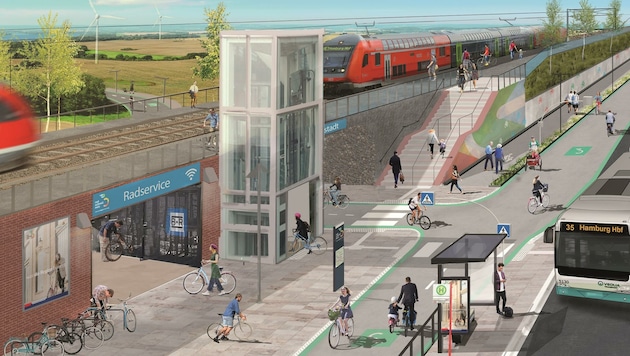Bahnhöfe dienen auch in Zukunft als Knotenpunkte. (Bild: Lorenz Siegel/Copenhagenize)