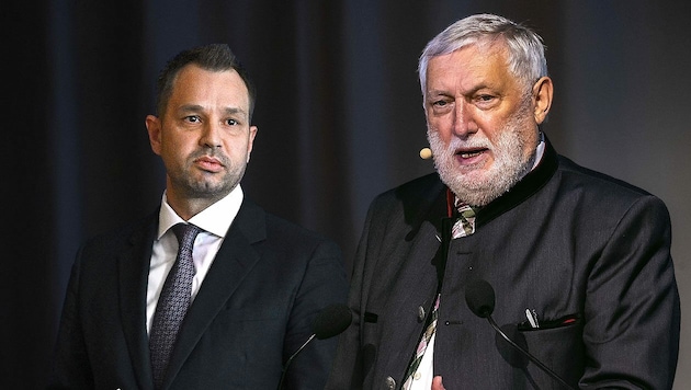 Ex-ÖVP-Politiker Franz Fischler (re.) gab neue brisante Details über die Machenschaften von Ex-ÖBAG-Chef Thomas Schmid preis. (Bild: APA, Krone KREATIV)