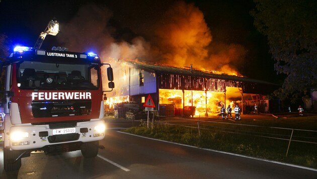 Das Wirtschaftsgebäude in Lustenau brannte lichterloh. (Bild: mathis.studio)