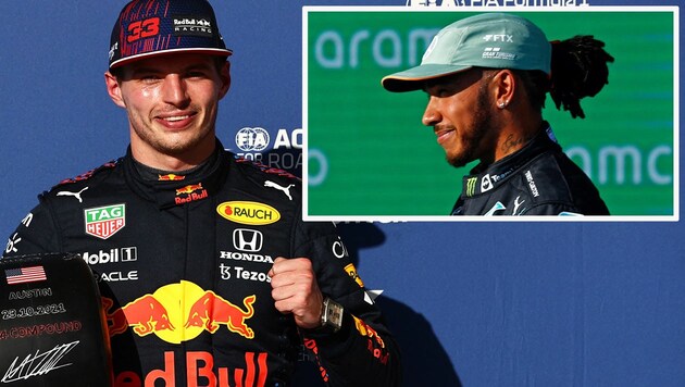 Max Verstappen (li., großes Bild), Lewis Hamilton (Bild: AP/Getty Images, AFP)