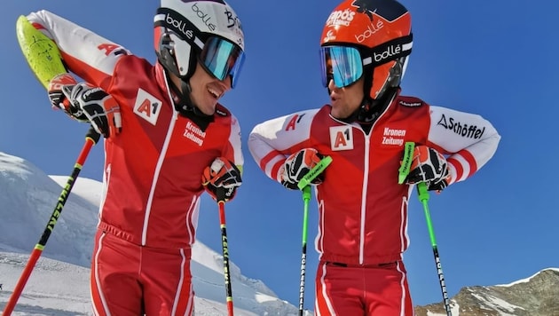 Beim Gletschertraining: Brennsteiner (li.) und Leitinger. (Bild: Brennsteiner/Facebook)