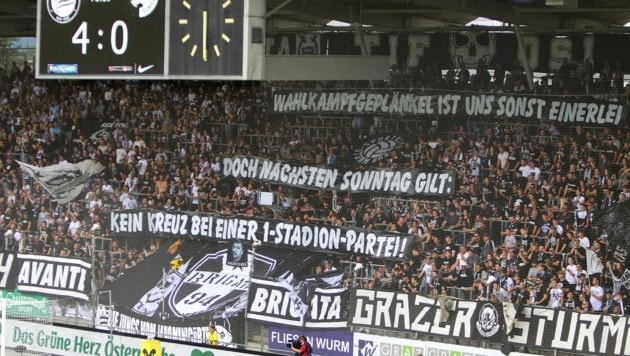Wahlempfehlung der Sturm-Fans: KPÖ und SPÖ forderten ein zweites Stadion für Graz. (Bild: SturmTifo.com)