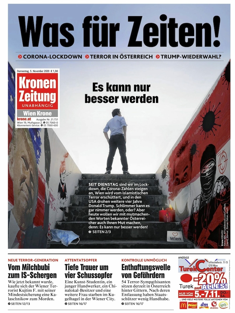 Ausgewählte Titelseiten der „Krone“ vor zirka einem Jahr (Bild: Kronen Zeitung)