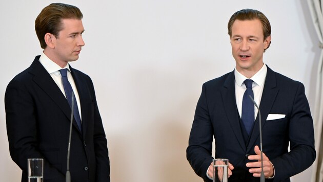 Sebastian Kurz und Gernot Blümel bei einer Pressekonferenz Anfang Oktober (Bild: APA/HERBERT NEUBAUER)