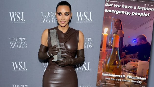 Kim Kardashian hatte bei einer Preisverleihung einen kleinen „Fashion-Notfall“. (Bild: KRONE KREATIV, 2021 Getty Images, instagram.com/derekblasberg)
