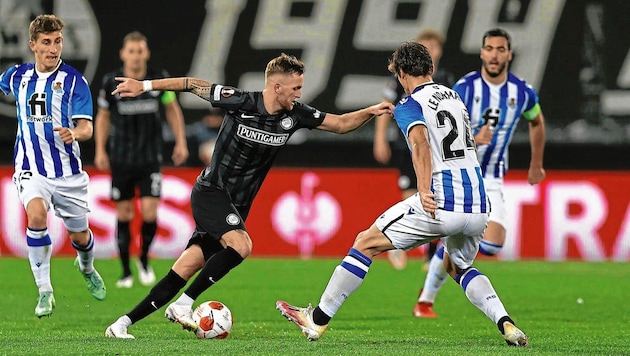 Jakob Jantscher hat mit Sturm im ersten Duell mit Real Sociedad in Graz einen guten Auftritt hingelegt. (Bild: GEPA pictures)