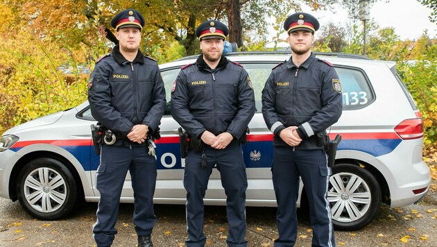 Inspektor Manuel E., Aspirant Marko F. und Inspektor Stephan R. (von links) reagierten blitzschnell. (Bild: LPD Wien)