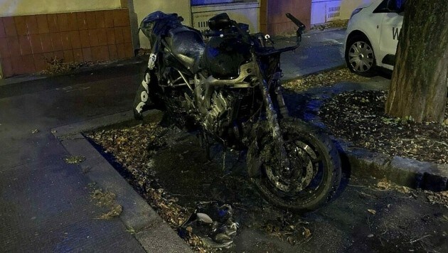 Das Motorrad wurde schwerst beschädigt. (Bild: LPD Wien)