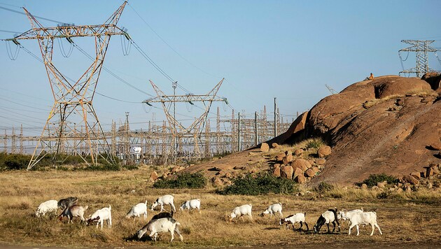 Hochspannungsmasten in der Nähe von Rustenburg im Nordwesten Südafrikas (Bild: APA/AFP/Michele Spatari)
