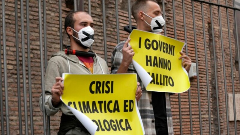 Demonstranten von Extinction Rebellion in Italien vor dem G20-Gipfel, der Ende Oktober in Rom stattfand. (Bild: AP)