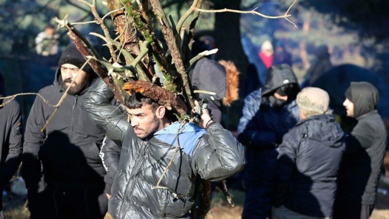 Mit allen ihnen zur Verfügung stehenden Mitteln versuchen die Menschen, den polnischen Stacheldrahtzaun zu überwinden. (Bild: AP)