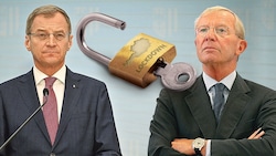Machtprobe: Thomas Stelzer (OÖ) und Wilfried Haslauer (Salzburg) wehren sich gegen einen regionalen Lockdown für Ungeimpfte. (Bild: Fotos: Alexander Schwarzl, Krone KREATIV)