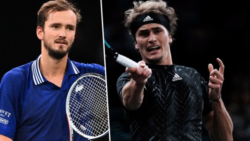 Daniil Medwedew (li.) und Alexander Zverev (Bild: APA/AFP/Christophe ARCHAMBAULT, AP)