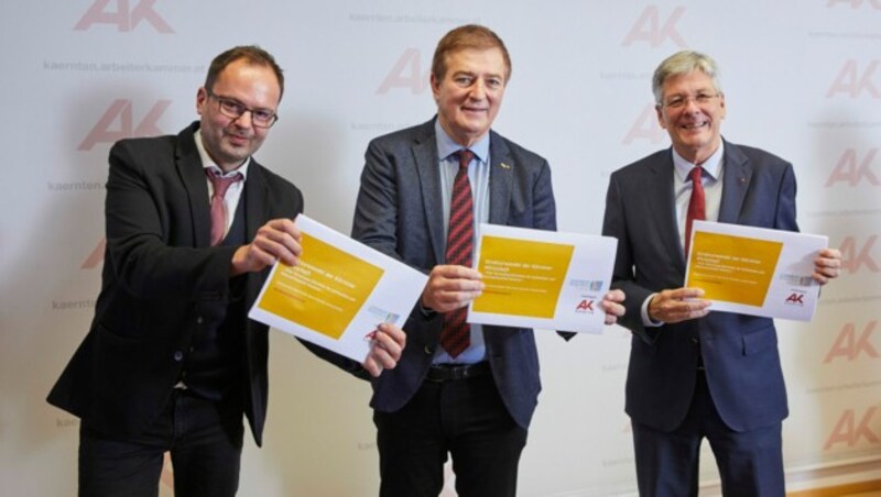 Studienautor Eric Kirschner, AK-Präsident Günther Goach und LH Peter Kaiser. (Bild: AK/Puch Johannes)