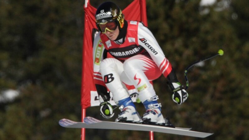 Im Dezember 2007 flog Renate Götschl in Lake Louise zu ihrem 13. und letzten Podestplatz in den kanadischen Rocky Mountains. (Bild: AFP)