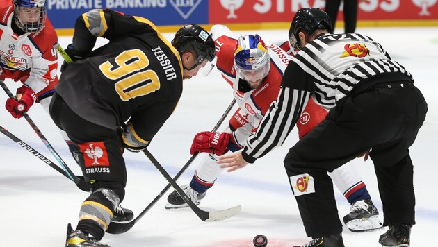 Am 1. September starten die Eisbullen mit Benji Nissner (M.) in ihre siebte Champions Hockey League-Saison. (Bild: GEPA)