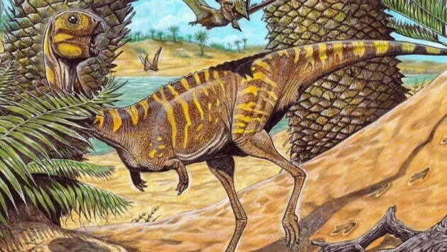 Künstlerische Illustration: So könnte die neu entdeckte Dinosaurier-Art Berthasaura leopoldine ausgesehen haben. (Bild: Universidade Federal do Rio de Janeiro)