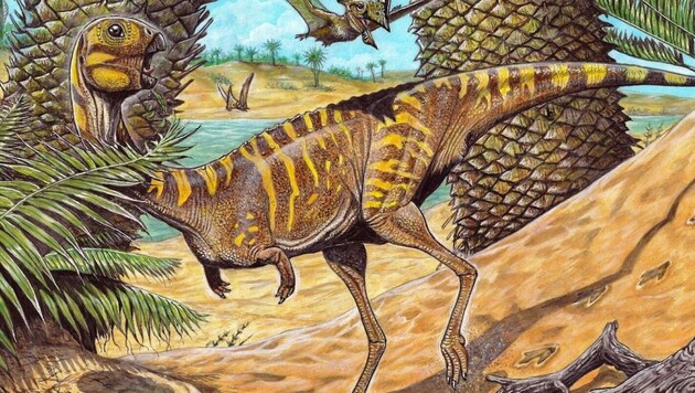 Künstlerische Illustration: So könnte die neu entdeckte Dinosaurier-Art Berthasaura leopoldine ausgesehen haben. (Bild: Universidade Federal do Rio de Janeiro)