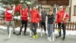 La armada de skicross de Vorarlberg: Fredi Berthold, Nici Lussnig, Mathias Graf, Claudio Andreatta, Sonja Gigler y Maxi Jagg (desde la izquierda).  (Imagen: Maurice Shourot)