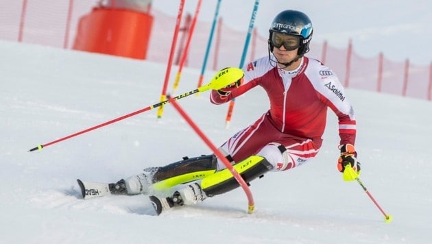 Riesentorlauf-Juniorenweltmeister Lukas Feurstein trainierte zuletzt in der Flexenarena Slalom - mit durschlagendem Erfolg! (Bild: Maurice Shourot)