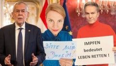 „Bitte bleib daheim!“ - Unter diesem Motto rufen in der „Krone“ Prominente wie Schauspielerin Kristina Sprenger, Moderator Alfons Haider und Bundespräsident Alexander Van der Bellen zum Zusammenhalt auf. Sie schließen sich jenen an, die an vorderster Front kämpfen: dem Gesundheitspersonal. (Bild: APA/BUNDESHEER/PETER LECHNER, zVg, Krone KREATIV)