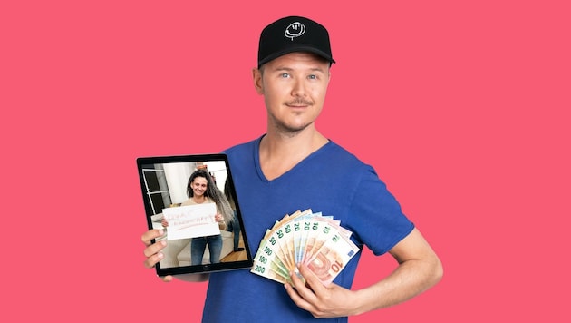 Kronehit-Moderator Matthias machte Gewinnerin Sandra sprachlos. (Bild: kronehit)