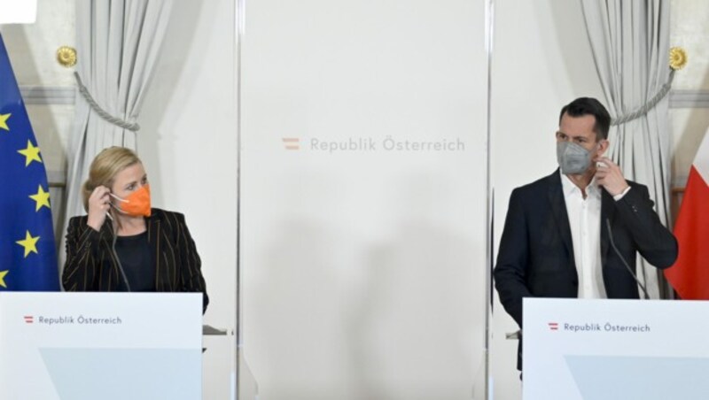 Familienministerin Raab und Gesundheitsminister Mückstein (Bild: APA/HERBERT NEUBAUER)