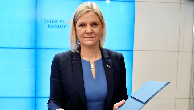 Schwedens Regierungschefin Magdalena Andersson (Bild: Erik Simander/TT News Agency via AP)