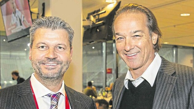 Prokurist Daniel Greiner (links mit Richard Watzke) soll neuer Chef im Sportpark werden. (Bild: GEPA pictures/Wolfgang Jannach)