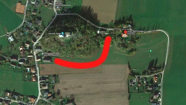 In diesem Bereich (rote Linie) fand die Treibjagd statt (Bild: Wiegele)