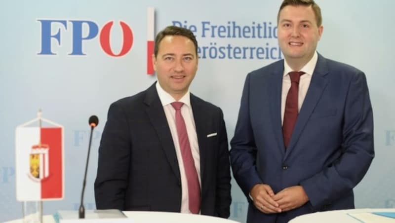 FPÖ-Politiker Manfred Haimbuchner (links) und Michael Raml. (Bild: FPÖ OÖ)