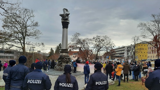 Die Kundgebung lief weitgehend ruhig ab, die Exekutive musste nur vereinzelt einschreiten. (Bild: P. Huber)