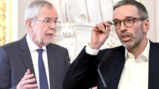 Bundespräsident Alexander Van der Bellen und FPÖ-Chef Herbert Kickl (Bild: APA, AFP, Krone KREATIV)