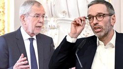 FPÖ-Chef Herbert Kickl bezeichnete Bundespräsident Alexander Van der Bellen als „MUmie“. NUn droht ihm eine strafrechtliche Verfolgung. (Bild: APA, AFP, Krone KREATIV)