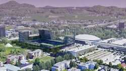 Zwischen A1 und dem Parkhaus am Salzburger Messegelände soll der neue Stadion-Komplex entstehen. (Bild: Max Aicher Gruppe)